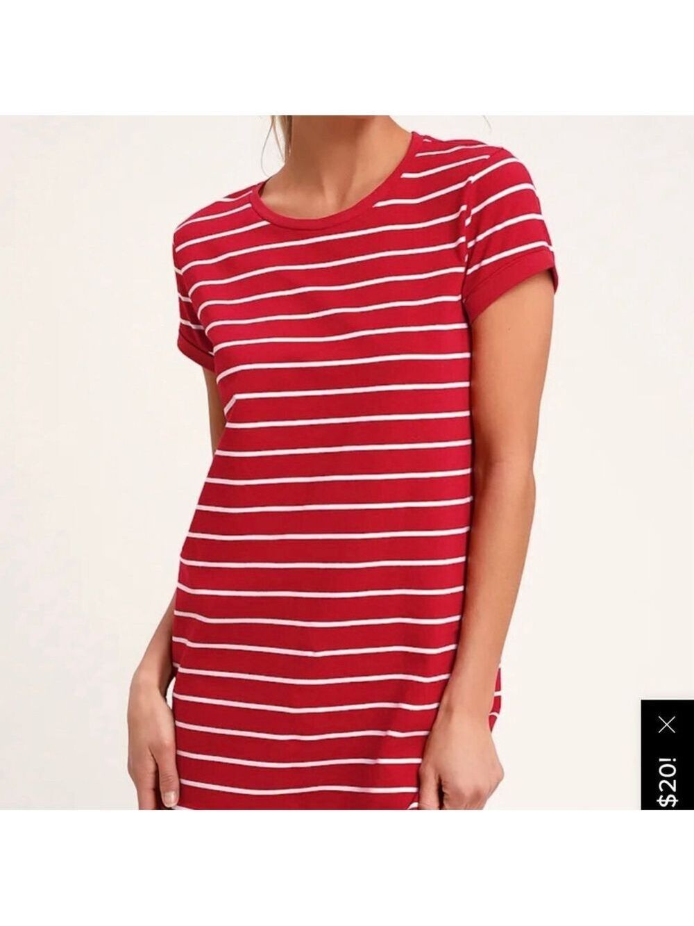 Lulus Red & White Striped Mini T-Shirt Dress S - Picture 6 of 10